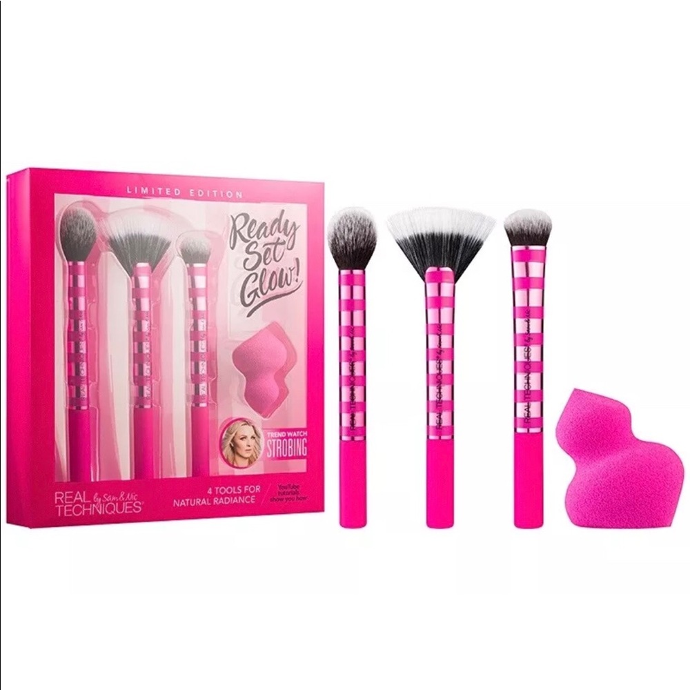 Real Techniques Set Glow Fan Brushes Makeup Sponge